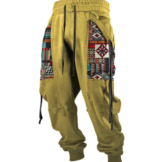 Outlet OUKU Men's Cargo Pants Sweatpants Joggers Trousers Drawstring Side Pockets Ribbon Graphic Geometric Comfort Breathable Casual Daily Streetwear Cotton Blend Sports Fashion Yellow Pink Micro-elastic