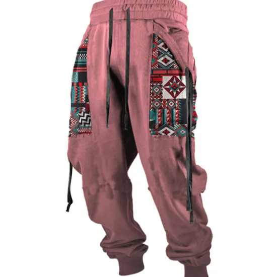 Outlet OUKU Men's Cargo Pants Sweatpants Joggers Trousers Drawstring Side Pockets Ribbon Graphic Geometric Comfort Breathable Casual Daily Streetwear Cotton Blend Sports Fashion Yellow Pink Micro-elastic