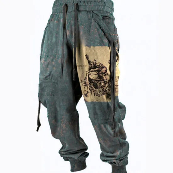 Outlet OUKU Men's Cargo Pants Sweatpants Joggers Trousers Drawstring Side Pockets Ribbon Graphic Geometric Comfort Breathable Casual Daily Streetwear Cotton Blend Sports Fashion Yellow Pink Micro-elastic