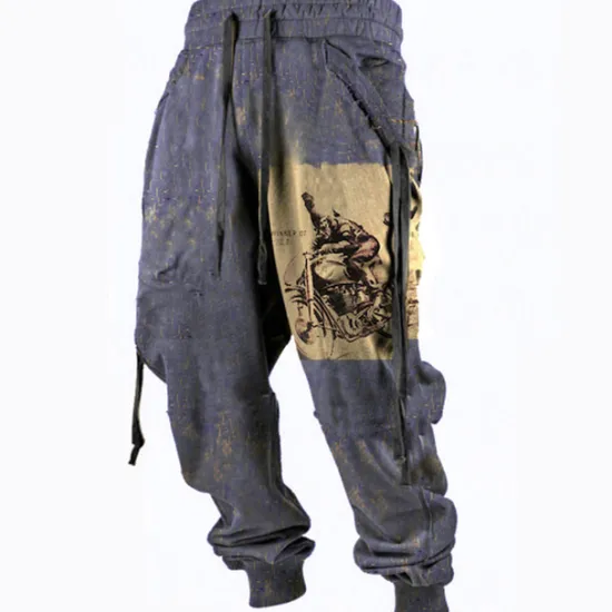 Outlet OUKU Men's Cargo Pants Sweatpants Joggers Trousers Drawstring Side Pockets Ribbon Graphic Geometric Comfort Breathable Casual Daily Streetwear Cotton Blend Sports Fashion Yellow Pink Micro-elastic