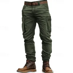 Best OUKU Men's Cargo Pants Tactical Pants Trousers Hiking Pants Buttons Multi Pocket Plain Wearable Outdoor Camping & Hiking Casual Athleisure Black Army Green