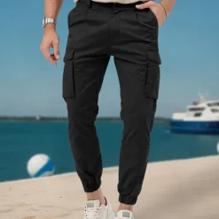 New OUKU Men's Cargo Pants Tactical Pants Trousers Buttons Multi Pocket Elastic Cuff Plain Wearable Outdoor Daily Camping & Hiking Fashion Classic Black White