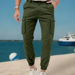 New OUKU Men's Cargo Pants Tactical Pants Trousers Buttons Multi Pocket Elastic Cuff Plain Wearable Outdoor Daily Camping & Hiking Fashion Classic Black White