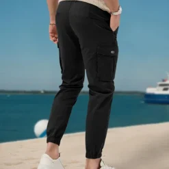 New OUKU Men's Cargo Pants Tactical Pants Trousers Buttons Multi Pocket Elastic Cuff Plain Wearable Outdoor Daily Camping & Hiking Fashion Classic Black White