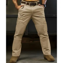 Online OUKU Men's Cargo Pants Tactical Pants Trousers Multi Pocket Plain Comfort Wearable Casual Daily Holiday Sports Basic Black Brown