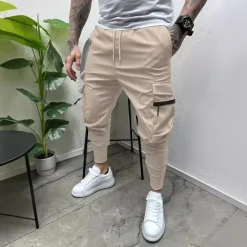 Sale OUKU Men's Cargo Pants Tapered pants Trousers Drawstring Elastic Waist Multi Pocket Plain Wearable Outdoor Daily Camping & Hiking Fashion Classic Black Army Green