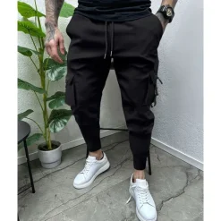 Discount OUKU Men's Cargo Pants Tapered pants Trousers Drawstring Elastic Waist Multi Pocket Plain Wearable Outdoor Daily Camping & Hiking Fashion Classic Black Army Green