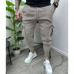 Discount OUKU Men's Cargo Pants Tapered pants Trousers Drawstring Elastic Waist Multi Pocket Plain Wearable Outdoor Daily Camping & Hiking Fashion Classic Black Army Green