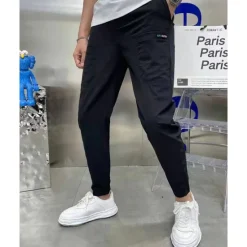 Online OUKU Men's Cargo Pants Tapered pants Trousers Drawstring Elastic Waist Plain Wearable Outdoor Daily Camping & Hiking Fashion Classic Black Khaki