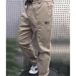 Online OUKU Men's Cargo Pants Tapered pants Trousers Drawstring Elastic Waist Plain Wearable Outdoor Daily Camping & Hiking Fashion Classic Black Khaki