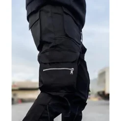 New OUKU Men's Cargo Pants Trousers Casual Pants Drawstring Multi Pocket Reflective Strip Plain Comfort Soft Full Length Outdoor Daily Going out Fashion Streetwear Black White Micro-elastic