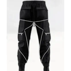 New OUKU Men's Cargo Pants Trousers Casual Pants Drawstring Multi Pocket Reflective Strip Plain Comfort Soft Full Length Outdoor Daily Going out Fashion Streetwear Black White Micro-elastic