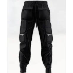 New OUKU Men's Cargo Pants Trousers Casual Pants Drawstring Multi Pocket Reflective Strip Plain Comfort Soft Full Length Outdoor Daily Going out Fashion Streetwear Black White Micro-elastic