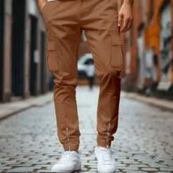 Hot OUKU Men's Cargo Pants Trousers Chinos Casual Pants Zipper Cargo Pocket Plain Comfort Breathable Full Length Casual Daily Holiday Fashion Basic Black White Micro-elastic