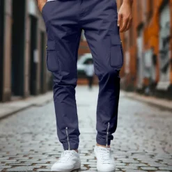 Hot OUKU Men's Cargo Pants Trousers Chinos Casual Pants Zipper Cargo Pocket Plain Comfort Breathable Full Length Casual Daily Holiday Fashion Basic Black White Micro-elastic