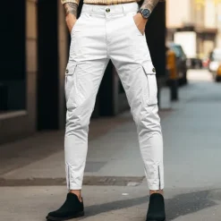 New OUKU Men's Cargo Pants Trousers Chinos Summer Pants Casual Pants Zipper Plain Comfort Breathable Full Length Casual Daily Holiday Fashion Basic Black White Micro-elastic