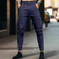 New OUKU Men's Cargo Pants Trousers Chinos Summer Pants Casual Pants Zipper Plain Comfort Breathable Full Length Casual Daily Holiday Fashion Basic Black White Micro-elastic