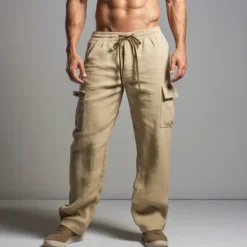 Sale OUKU Men's Cargo Pants Trousers Summer Pants Beach Pants Drawstring Elastic Waist Multi Pocket Plain Comfort Breathable Outdoor Daily Going out Fashion Casual Black White