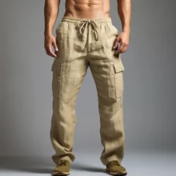 Sale OUKU Men's Cargo Pants Trousers Summer Pants Beach Pants Drawstring Elastic Waist Multi Pocket Plain Comfort Breathable Outdoor Daily Going out Fashion Casual Black White