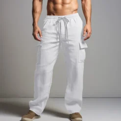 Sale OUKU Men's Cargo Pants Trousers Summer Pants Beach Pants Drawstring Elastic Waist Multi Pocket Plain Comfort Breathable Outdoor Daily Going out Fashion Casual Black White