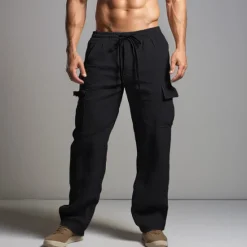 Sale OUKU Men's Cargo Pants Trousers Summer Pants Beach Pants Drawstring Elastic Waist Multi Pocket Plain Comfort Breathable Outdoor Daily Going out Fashion Casual Black White