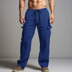 Sale OUKU Men's Cargo Pants Trousers Summer Pants Beach Pants Drawstring Elastic Waist Multi Pocket Plain Comfort Breathable Outdoor Daily Going out Fashion Casual Black White
