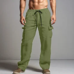 Sale OUKU Men's Cargo Pants Trousers Summer Pants Beach Pants Drawstring Elastic Waist Multi Pocket Plain Comfort Breathable Outdoor Daily Going out Fashion Casual Black White