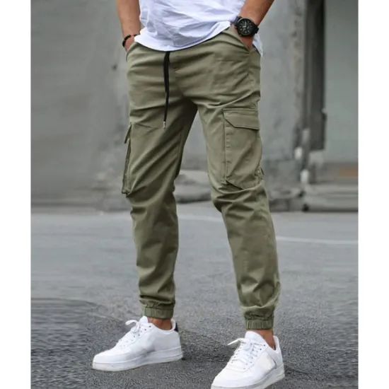 Clearance OUKU Men's Cargo Pants Trousers Elastic Waist Multi Pocket Plain Wearable Outdoor Daily Casual Dark Brown Black