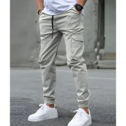 Clearance OUKU Men's Cargo Pants Trousers Elastic Waist Multi Pocket Plain Wearable Outdoor Daily Casual Dark Brown Black