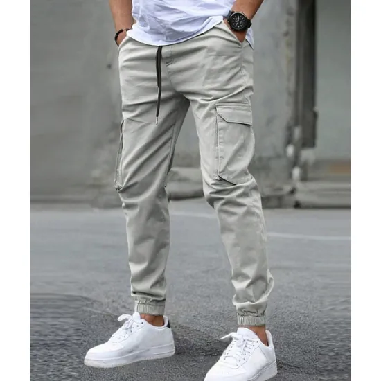 Clearance OUKU Men's Cargo Pants Trousers Elastic Waist Multi Pocket Plain Wearable Outdoor Daily Casual Dark Brown Black