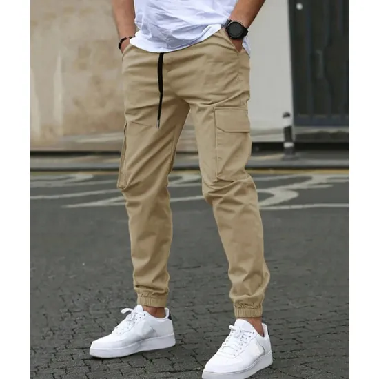 Clearance OUKU Men's Cargo Pants Trousers Elastic Waist Multi Pocket Plain Wearable Outdoor Daily Casual Dark Brown Black