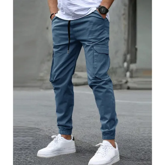 Clearance OUKU Men's Cargo Pants Trousers Elastic Waist Multi Pocket Plain Wearable Outdoor Daily Casual Dark Brown Black