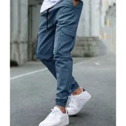 Clearance OUKU Men's Cargo Pants Trousers Elastic Waist Multi Pocket Plain Wearable Outdoor Daily Casual Dark Brown Black