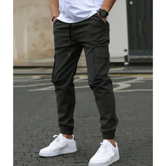 Clearance OUKU Men's Cargo Pants Trousers Elastic Waist Multi Pocket Plain Wearable Outdoor Daily Casual Dark Brown Black