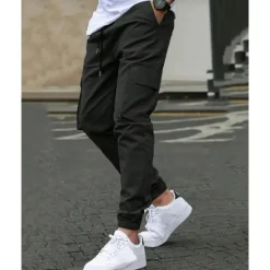 Clearance OUKU Men's Cargo Pants Trousers Elastic Waist Multi Pocket Plain Wearable Outdoor Daily Casual Dark Brown Black