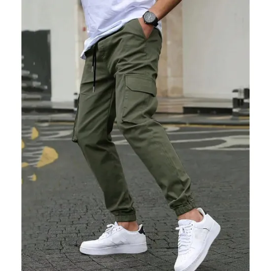 Clearance OUKU Men's Cargo Pants Trousers Elastic Waist Multi Pocket Plain Wearable Outdoor Daily Casual Dark Brown Black