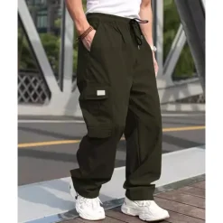 Sale OUKU Men's Cargo Pants Trousers Drawstring Elastic Waist Multi Pocket Plain Wearable Outdoor Daily Camping & Hiking Fashion Classic Black Army Green