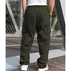 Sale OUKU Men's Cargo Pants Trousers Drawstring Elastic Waist Multi Pocket Plain Wearable Outdoor Daily Camping & Hiking Fashion Classic Black Army Green