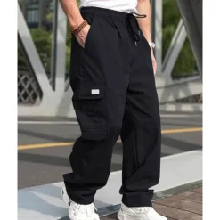 Sale OUKU Men's Cargo Pants Trousers Drawstring Elastic Waist Multi Pocket Plain Wearable Outdoor Daily Camping & Hiking Fashion Classic Black Army Green