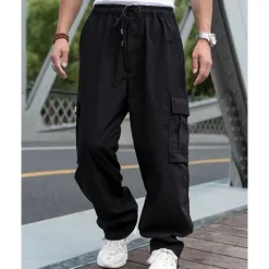 Sale OUKU Men's Cargo Pants Trousers Drawstring Elastic Waist Multi Pocket Plain Wearable Outdoor Daily Camping & Hiking Fashion Classic Black Army Green