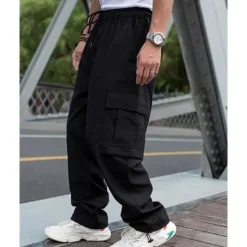Sale OUKU Men's Cargo Pants Trousers Drawstring Elastic Waist Multi Pocket Plain Wearable Outdoor Daily Camping & Hiking Fashion Classic Black Army Green