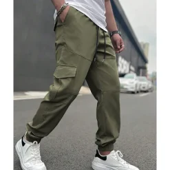 Clearance OUKU Men's Cargo Pants Trousers Drawstring Elastic Waist Multi Pocket Plain Wearable Outdoor Daily Camping & Hiking Fashion Classic Black Army Green