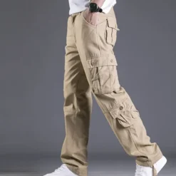 New OUKU Men's Cargo Pants Trousers Leg Drawstring 8 Pocket Solid Color Comfort Outdoor Daily Streetwear Grass Green Black
