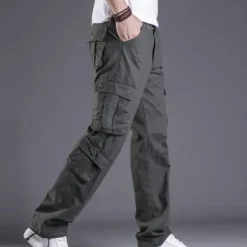 New OUKU Men's Cargo Pants Trousers Leg Drawstring 8 Pocket Solid Color Comfort Outdoor Daily Streetwear Grass Green Black
