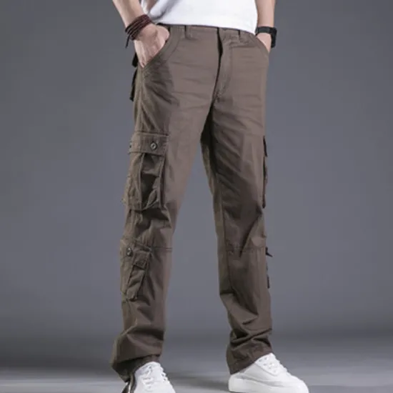 New OUKU Men's Cargo Pants Trousers Leg Drawstring 8 Pocket Solid Color Comfort Outdoor Daily Streetwear Grass Green Black