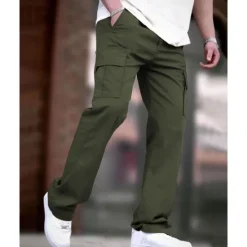 OUKU Men's Cargo Pants Trousers Drawstring Elastic Waist Multi Pocket Plain Wearable Outdoor Daily Camping & Hiking Fashion Classic Black Army Green