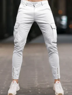 Best OUKU Men's Cargo Pants Trousers Chinos Summer Pants Casual Pants Zipper Plain Comfort Breathable Full Length Casual Daily Holiday Fashion Basic Black White Micro-elastic