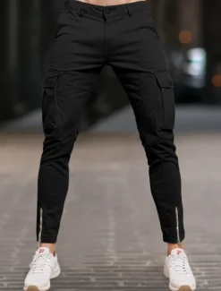 Best OUKU Men's Cargo Pants Trousers Chinos Summer Pants Casual Pants Zipper Plain Comfort Breathable Full Length Casual Daily Holiday Fashion Basic Black White Micro-elastic
