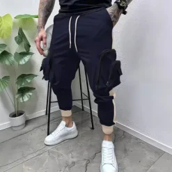 New OUKU Men's Cargo Pants Trousers Drawstring Elastic Waist Multi Pocket Color Block Wearable Outdoor Daily Camping & Hiking Fashion Classic Black Army Green