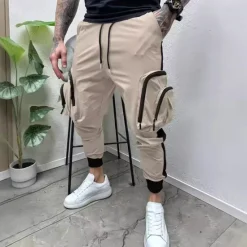 New OUKU Men's Cargo Pants Trousers Drawstring Elastic Waist Multi Pocket Color Block Wearable Outdoor Daily Camping & Hiking Fashion Classic Black Army Green
